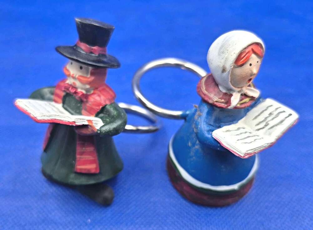 Six Ceramic Victorian Christmas Caroler Napkin Rings Multicolor NEW 3" Tall